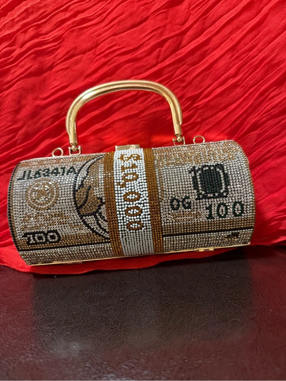 Embellished Gold & Silver Rhinestone Cylinder Clutch Bag